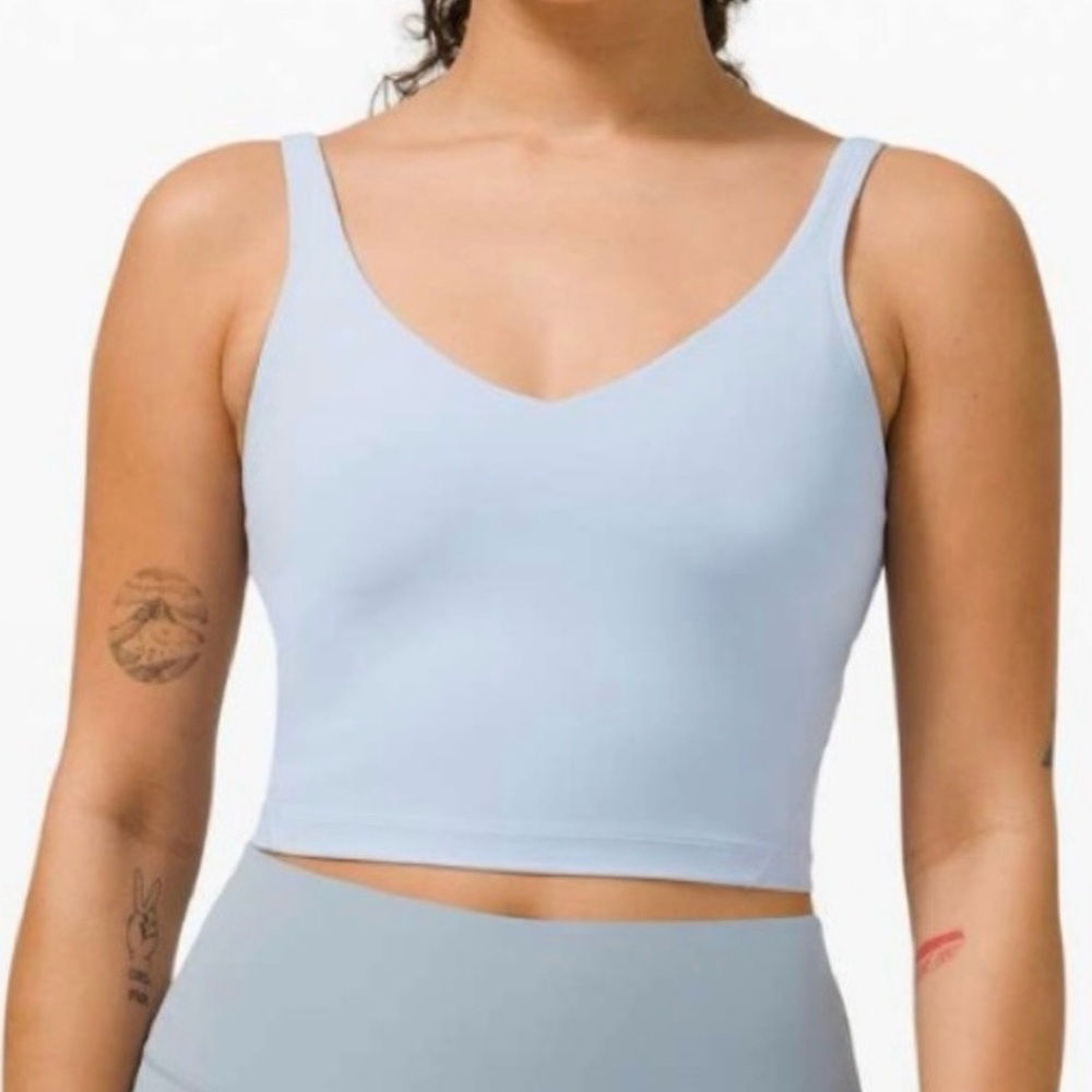 LULULEMON Blue Linen Align Crop Buttery Nulu Tight Fit Active Yoga Tank Top Sz 0